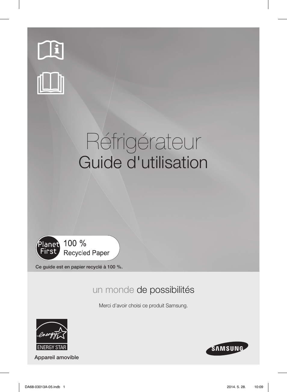 Réfrigérateur, Guide d'utilisation, Un monde de possibilités | Samsung RF34H9960S4-AA User Manual | Page 123 / 180