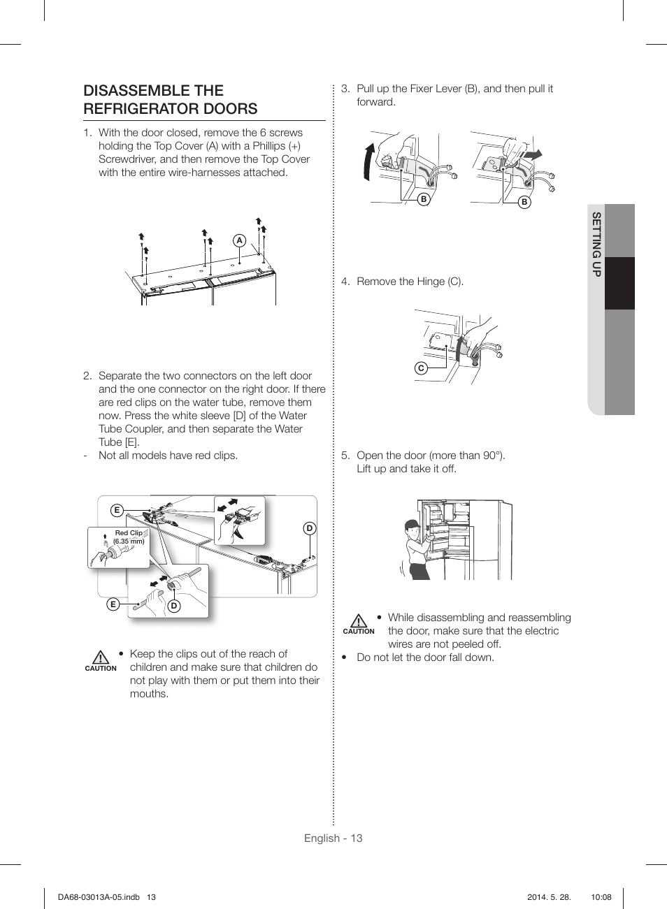 Disassemble the refrigerator doors | Samsung RF34H9960S4-AA User Manual | Page 13 / 180