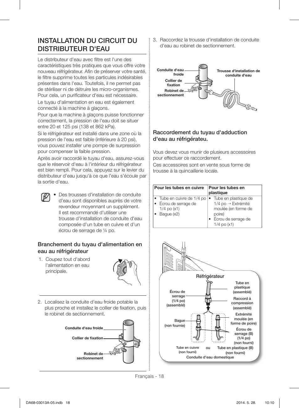 Installation du circuit du distributeur d'eau | Samsung RF34H9960S4-AA User Manual | Page 140 / 180