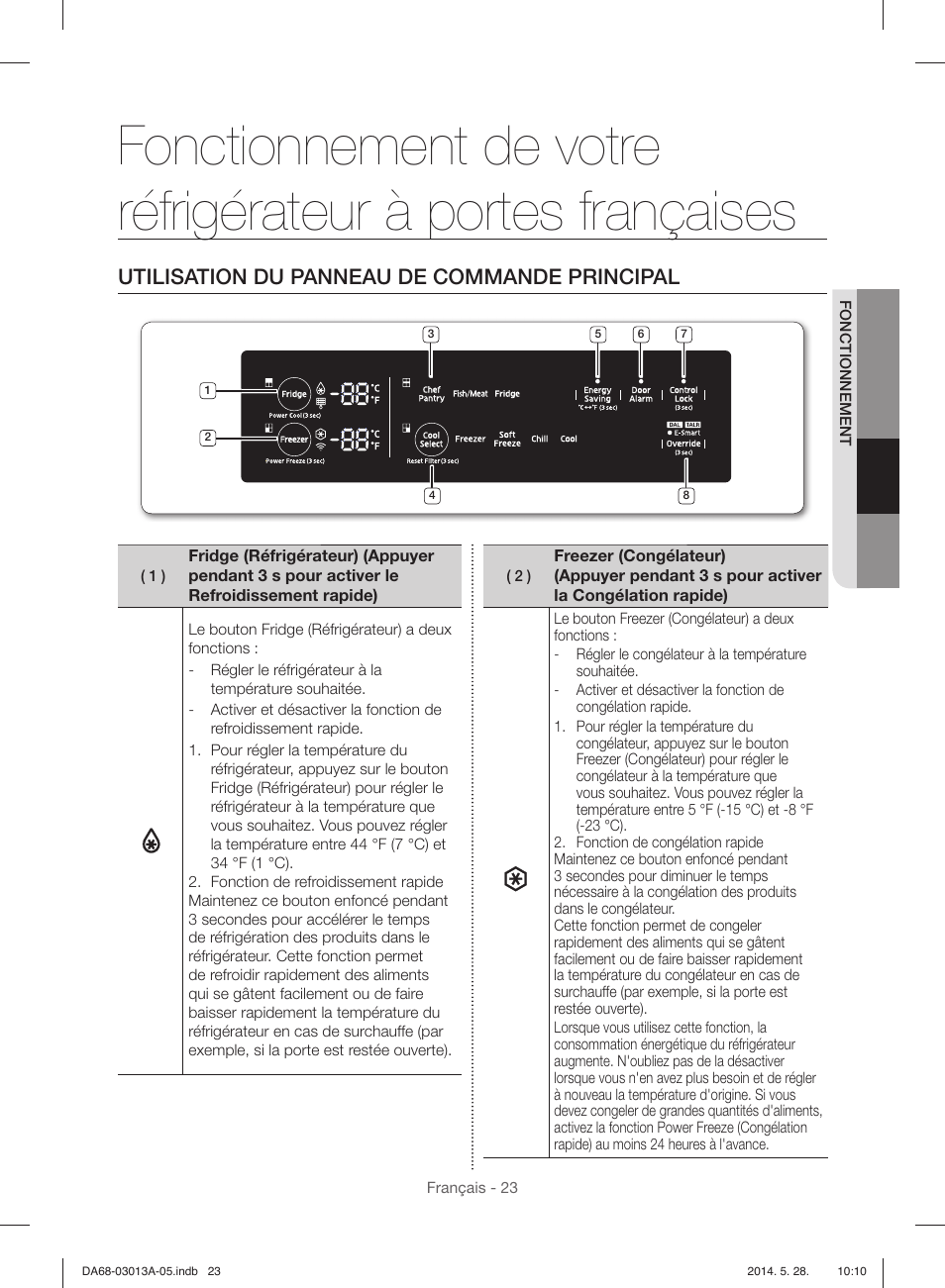 Utilisation du panneau de commande principal | Samsung RF34H9960S4-AA User Manual | Page 145 / 180