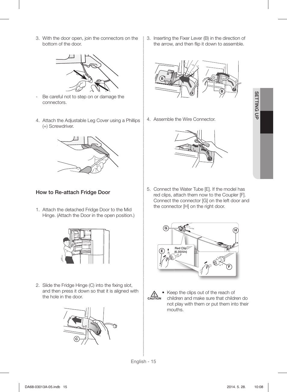 How to re-attach fridge door | Samsung RF34H9960S4-AA User Manual | Page 15 / 180