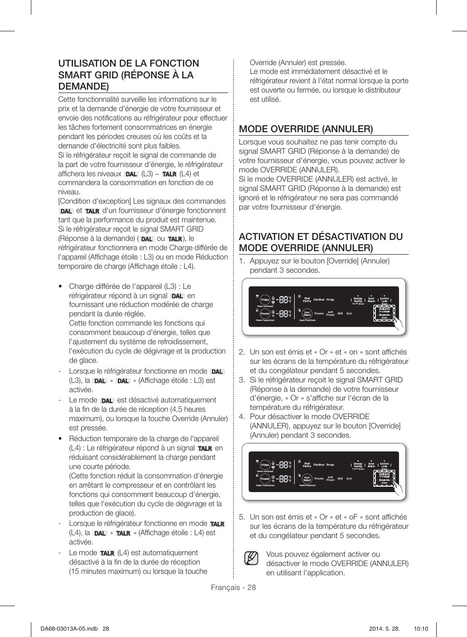 Mode override (annuler) | Samsung RF34H9960S4-AA User Manual | Page 150 / 180