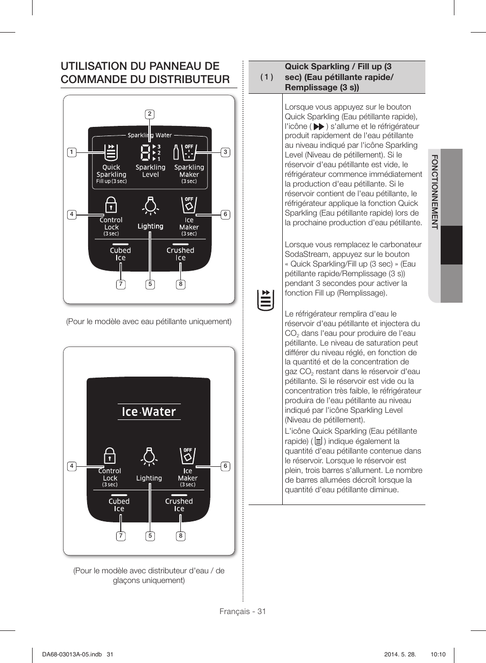 Utilisation du panneau de commande du distributeur | Samsung RF34H9960S4-AA User Manual | Page 153 / 180