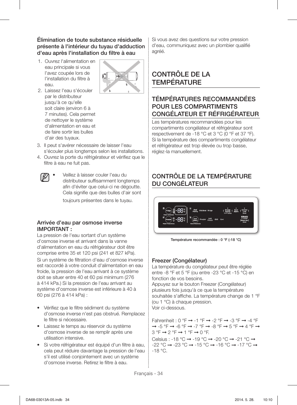 Contrôle de la température, Contrôle de la température du congélateur | Samsung RF34H9960S4-AA User Manual | Page 156 / 180