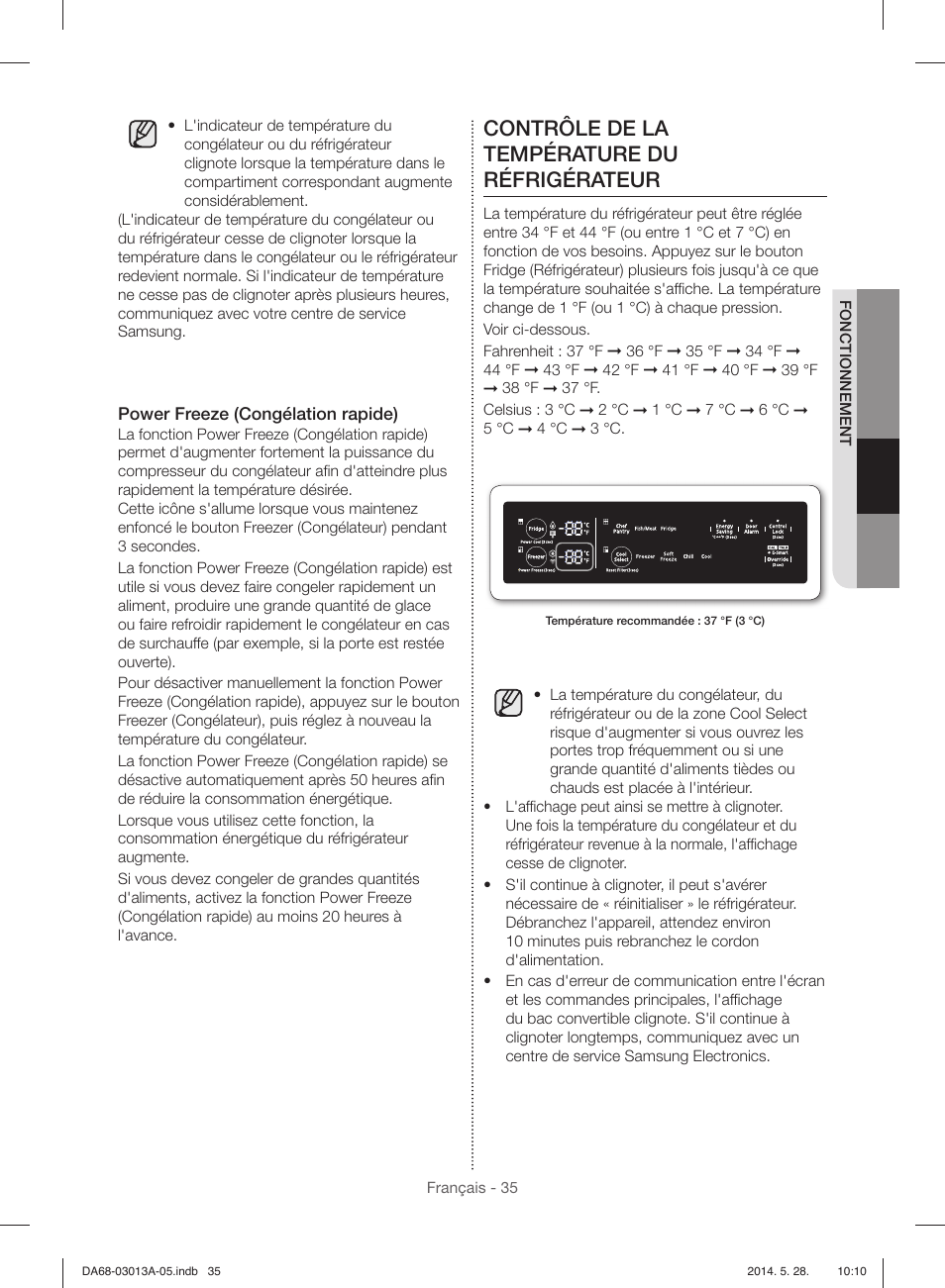 Contrôle de la température du réfrigérateur | Samsung RF34H9960S4-AA User Manual | Page 157 / 180