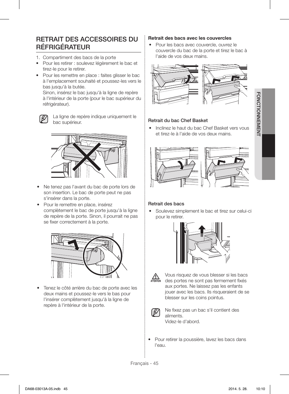 Retrait des accessoires du réfrigérateur | Samsung RF34H9960S4-AA User Manual | Page 167 / 180