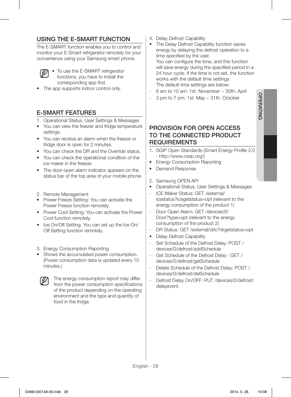 Using the e-smart function, E-smart features | Samsung RF34H9960S4-AA User Manual | Page 29 / 180