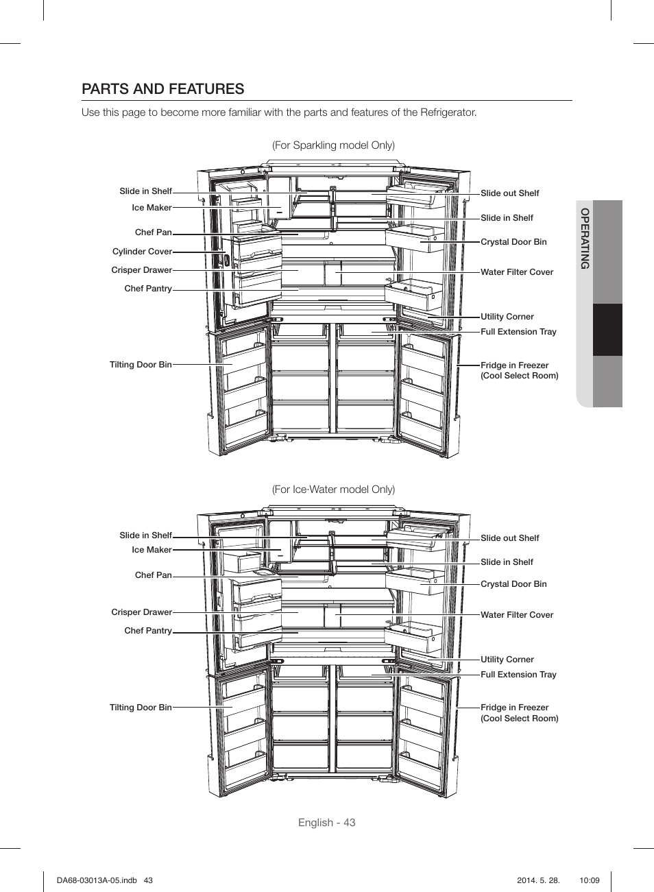 Parts and features | Samsung RF34H9960S4-AA User Manual | Page 43 / 180