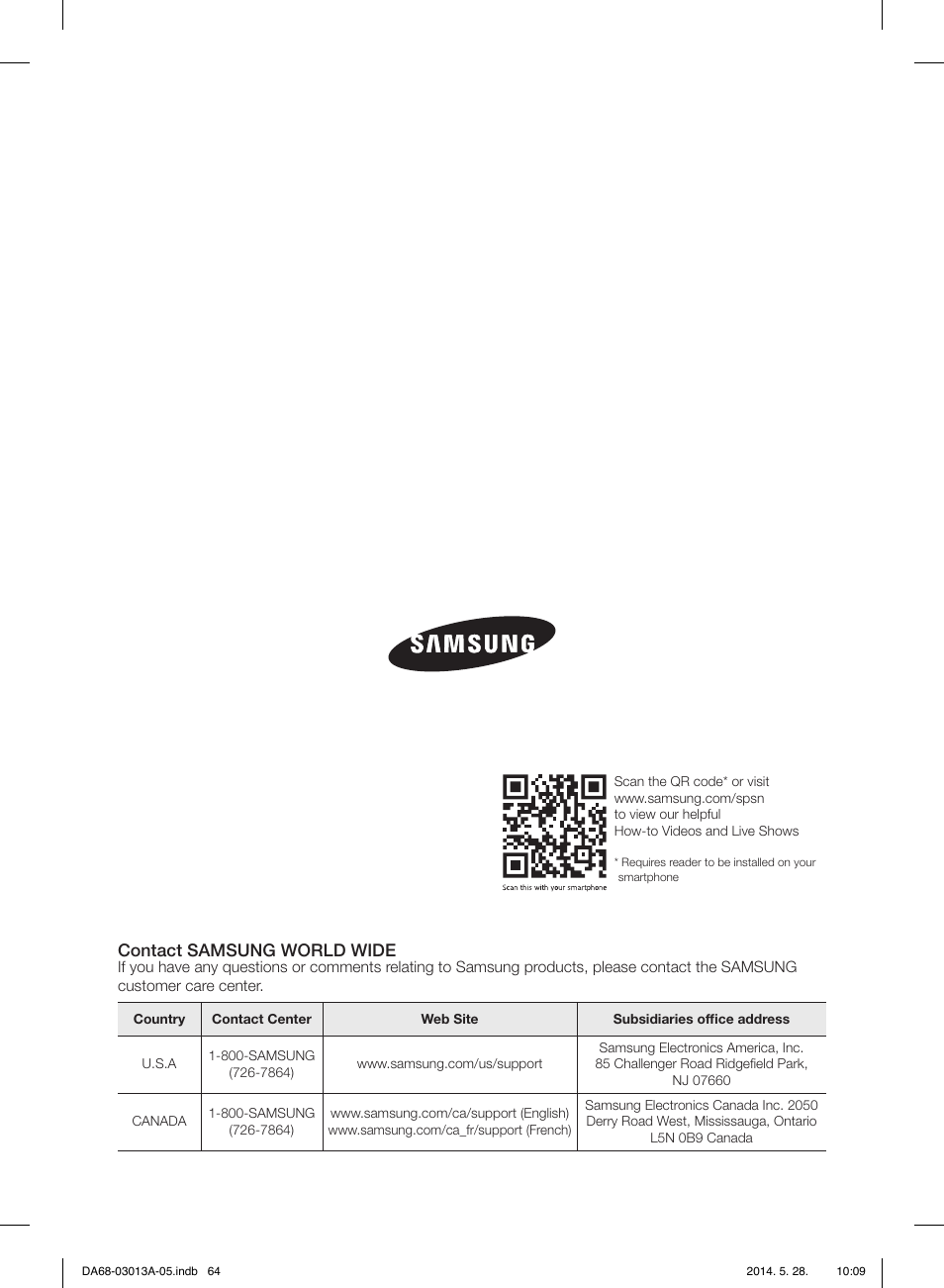 Contact samsung world wide | Samsung RF34H9960S4-AA User Manual | Page 64 / 180