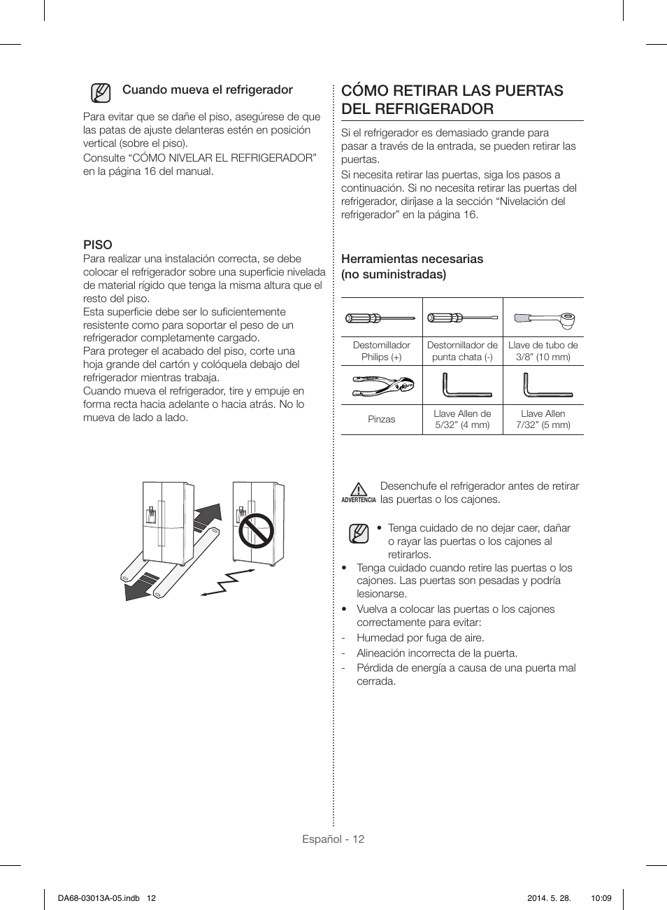 Cómo retirar las puertas del refrigerador | Samsung RF34H9960S4-AA User Manual | Page 76 / 180