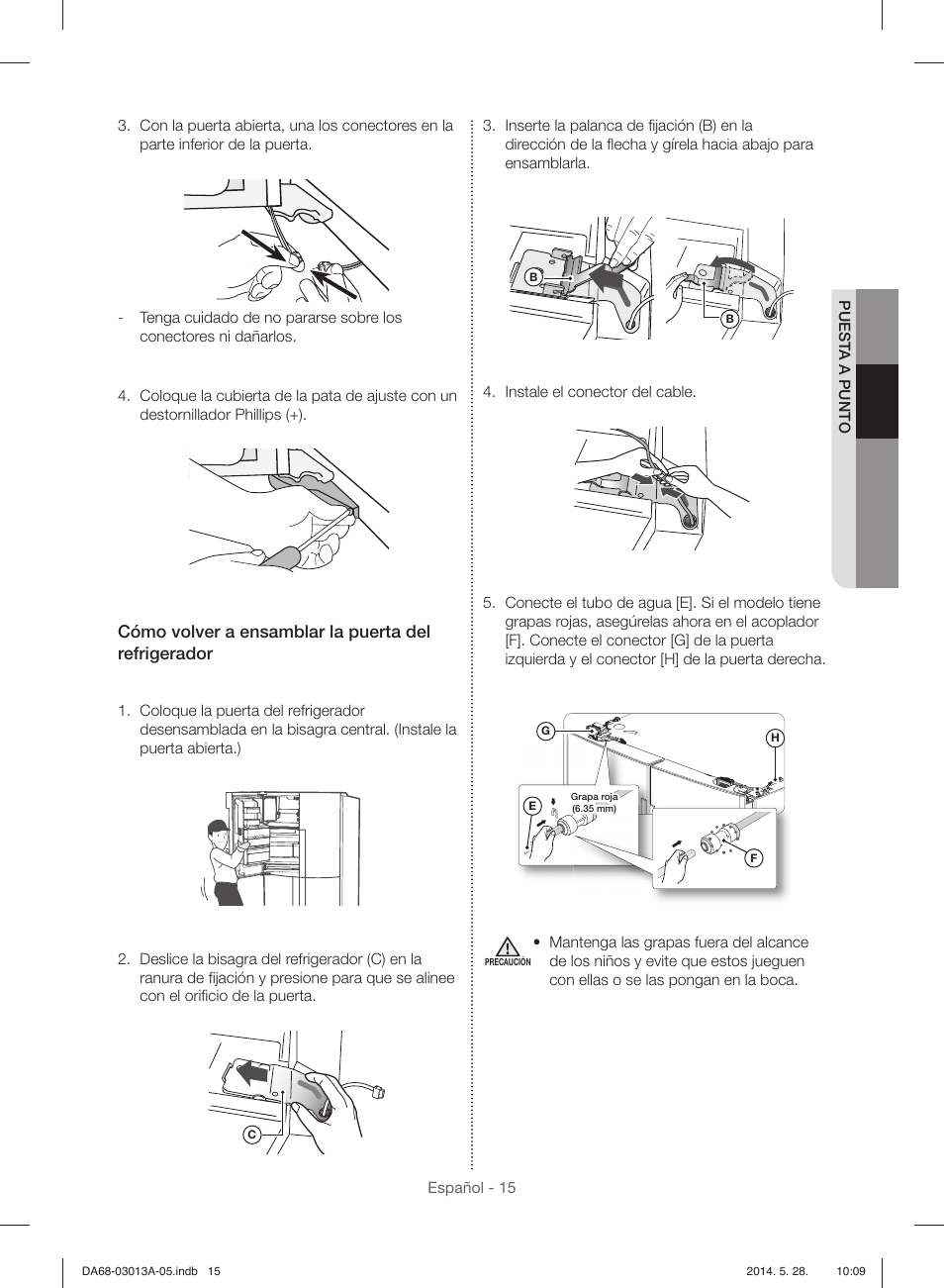 Cómo volver a ensamblar la puerta del refrigerador | Samsung RF34H9960S4-AA User Manual | Page 79 / 180