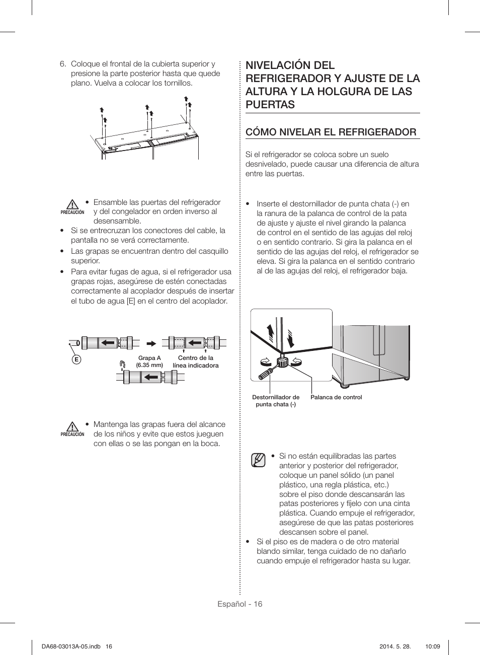 Cómo nivelar el refrigerador | Samsung RF34H9960S4-AA User Manual | Page 80 / 180