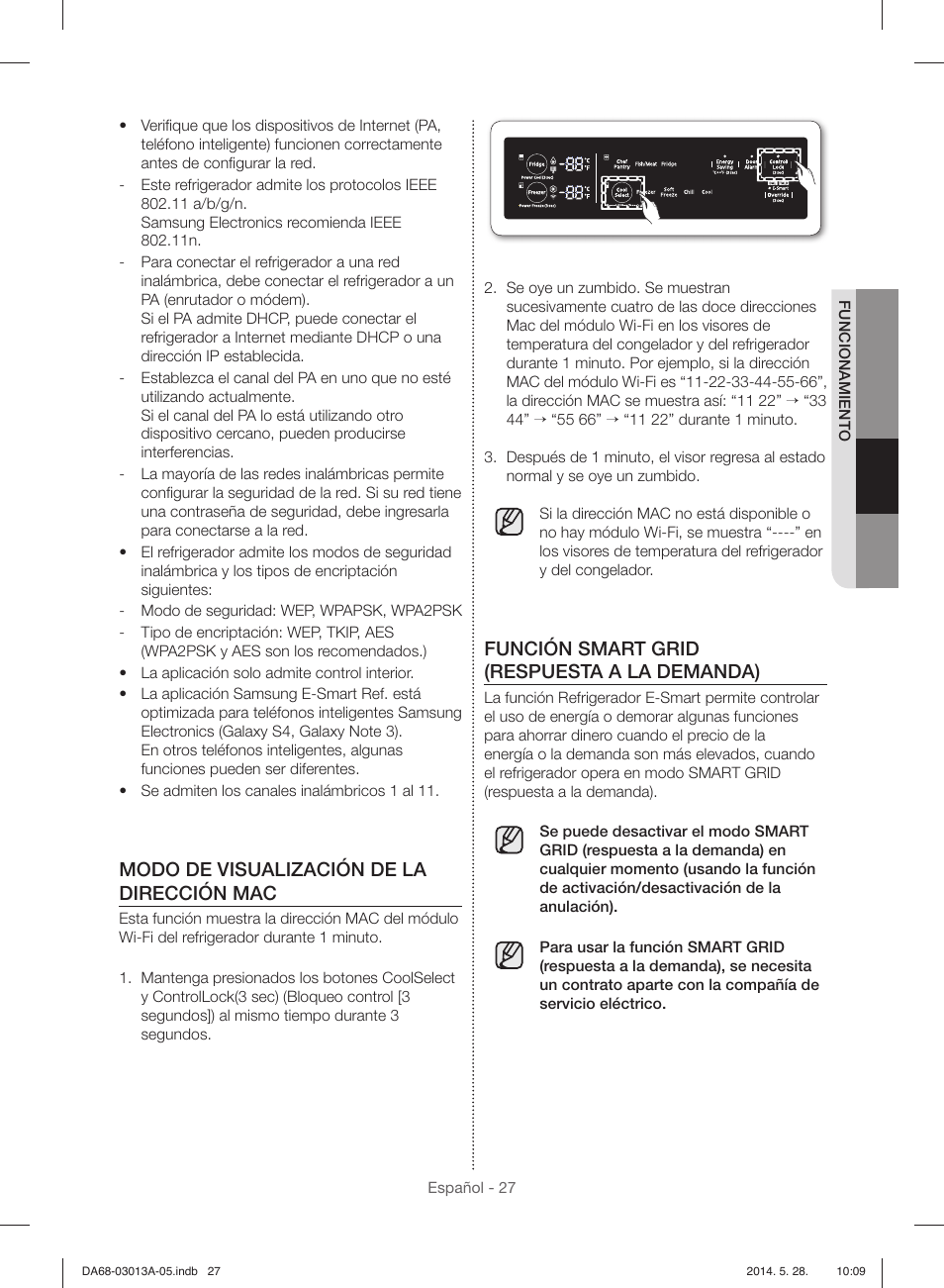 Modo de visualización de la dirección mac, Función smart grid (respuesta a la demanda) | Samsung RF34H9960S4-AA User Manual | Page 91 / 180