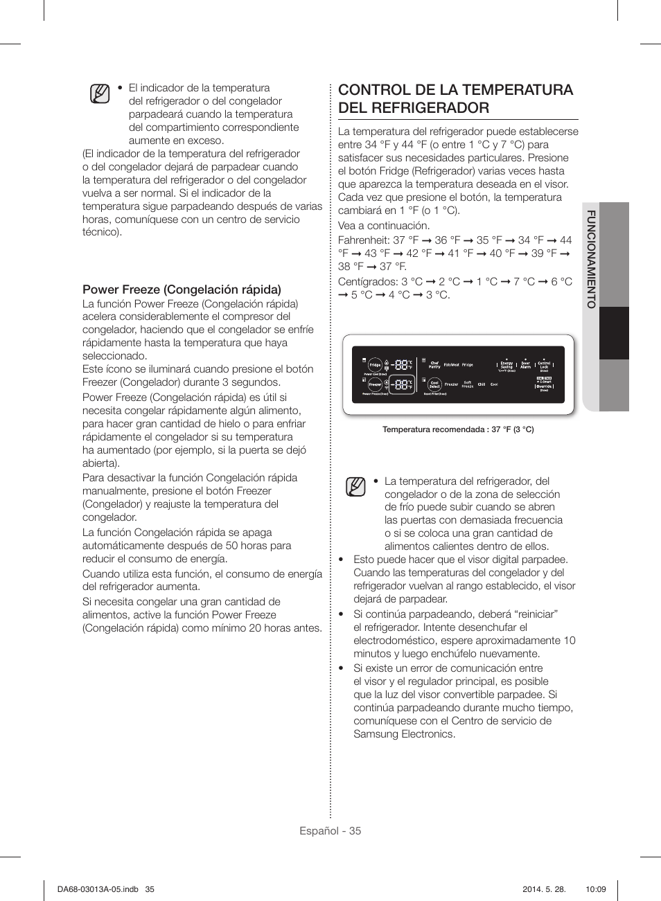 Control de la temperatura del refrigerador | Samsung RF34H9960S4-AA User Manual | Page 99 / 180