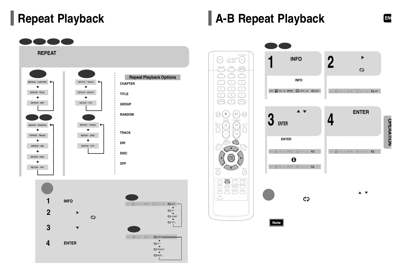 Repeat playback, A-b repeat playback, Repeat playback a-b repeat playback | Samsung HT-P38T-XAC User Manual | Page 18 / 37