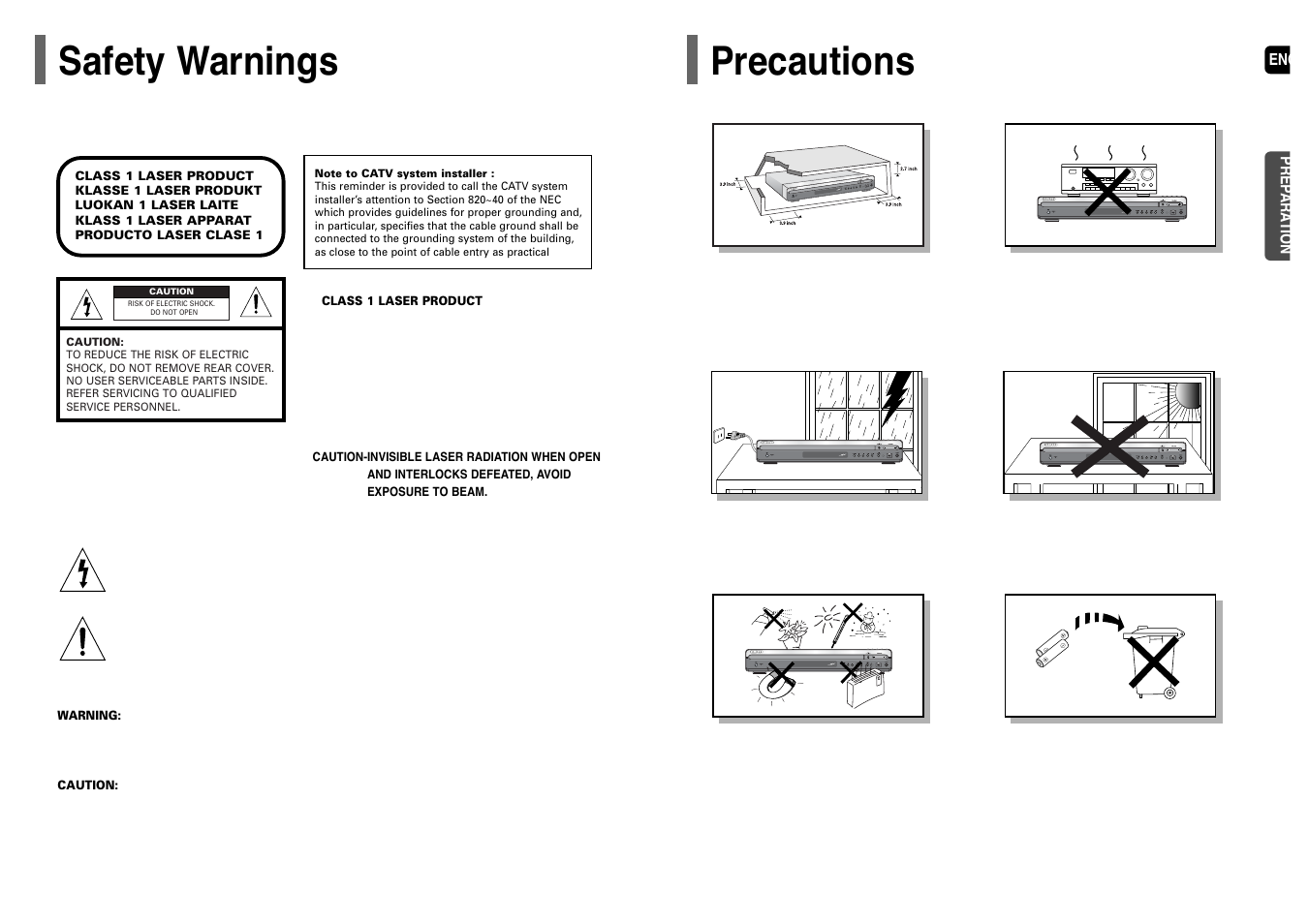 Preparation, Safety warnings, Precautions | 12 safety warnings precautions | Samsung HT-P38T-XAC User Manual | Page 2 / 37