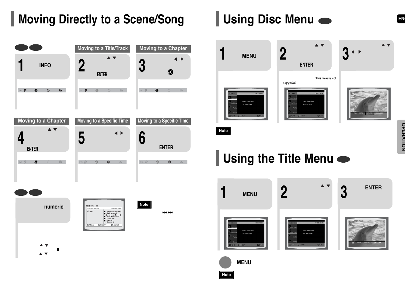 Moving directly to a scene/song, Using disc menu, Using the title menu | Samsung HT-P38T-XAC User Manual | Page 21 / 37