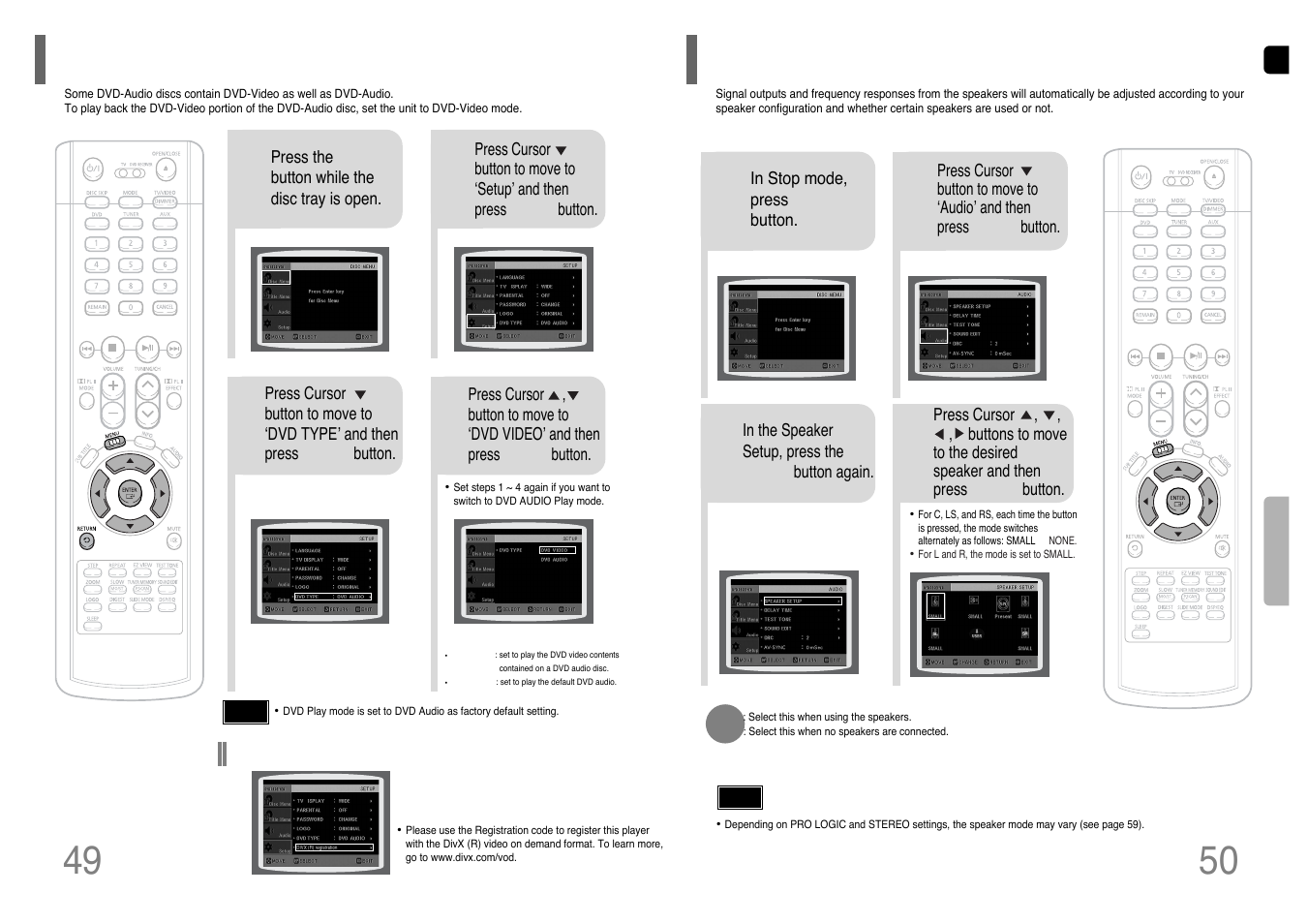 Dvd audio disc playback mode, Setting the speaker mode | Samsung HT-P38T-XAC User Manual | Page 26 / 37