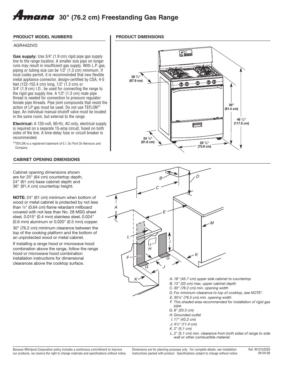 Amana AGR4422VD User Manual | 1 page