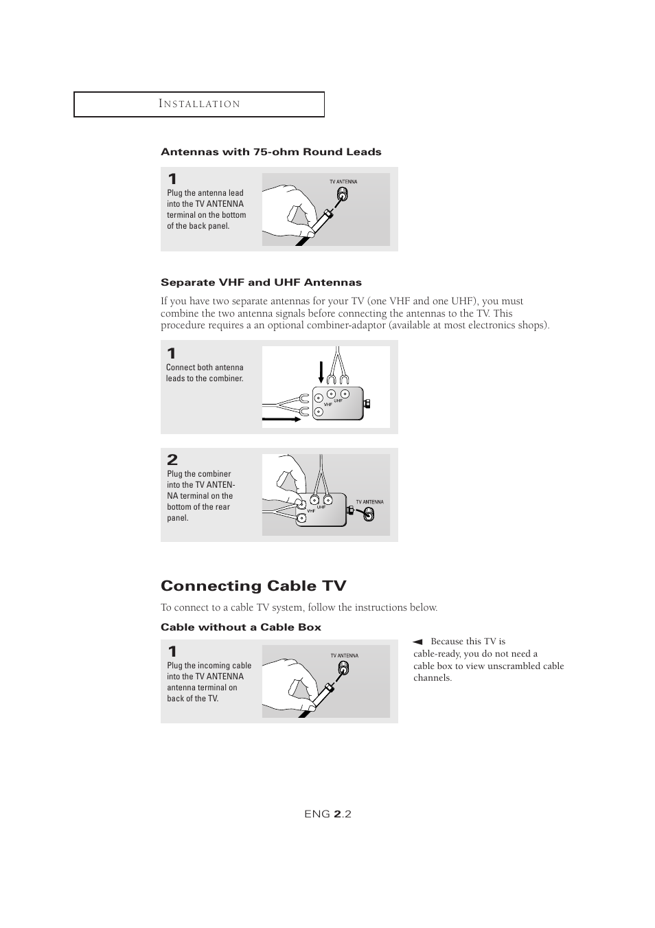 Connecting cable tv | Samsung LTM1525X-XAA User Manual | Page 13 / 65