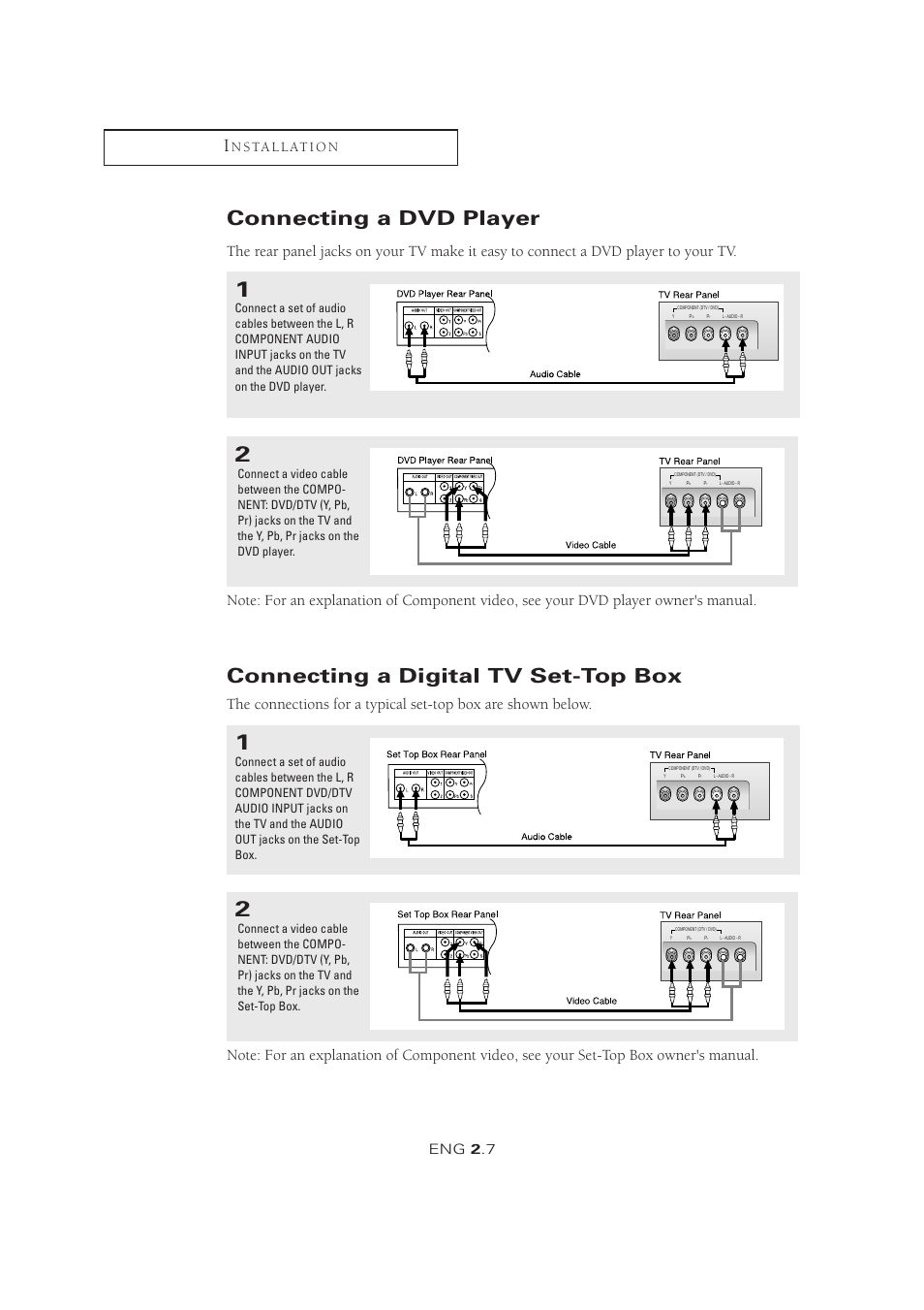 Connecting a dvd player, Connecting a digital tv set-top box, Eng 2 .7 | N s ta l l at i o n | Samsung LTM1525X-XAA User Manual | Page 18 / 65