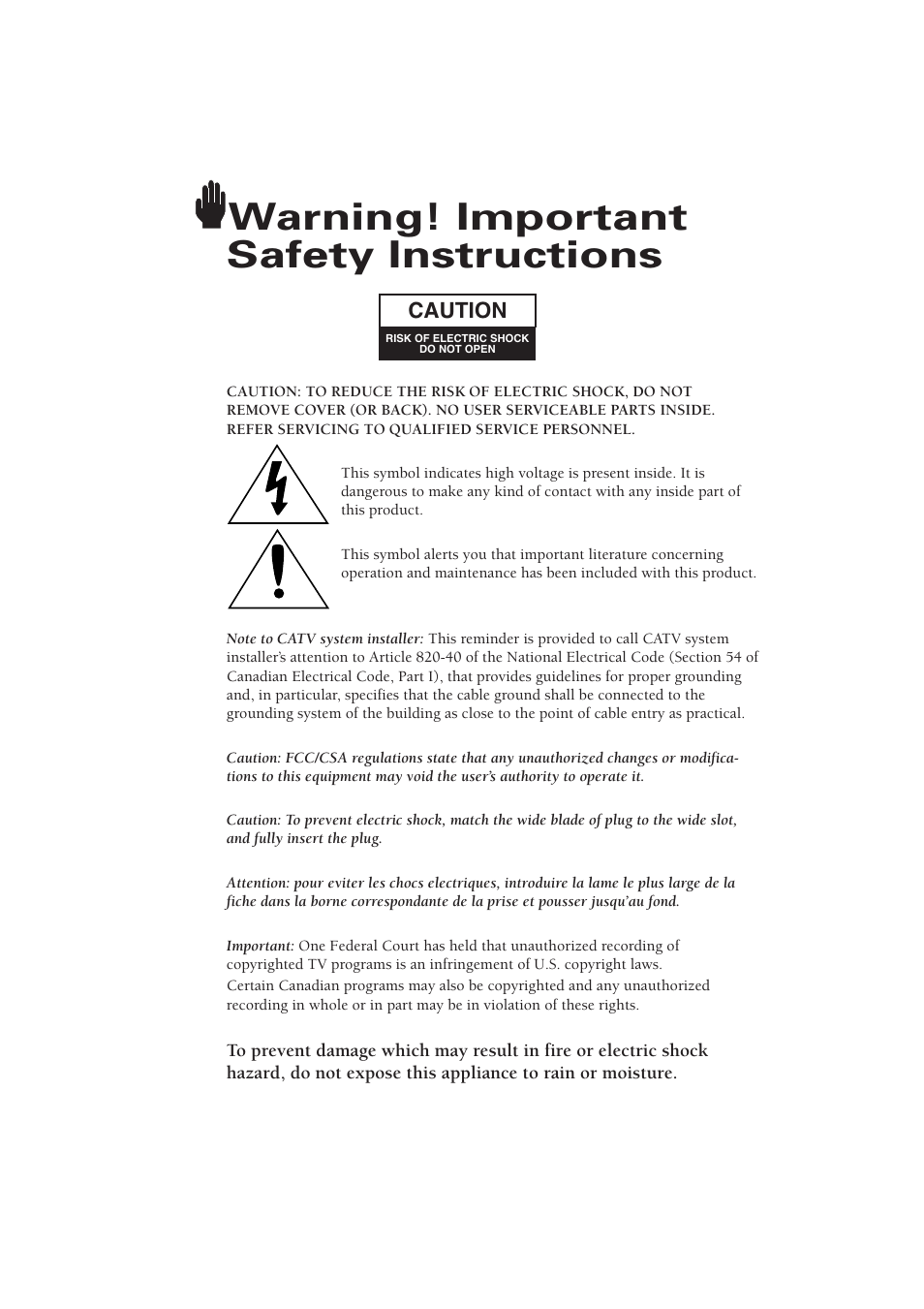 Warning! important safety instructions | Samsung LTM1525X-XAA User Manual | Page 2 / 65