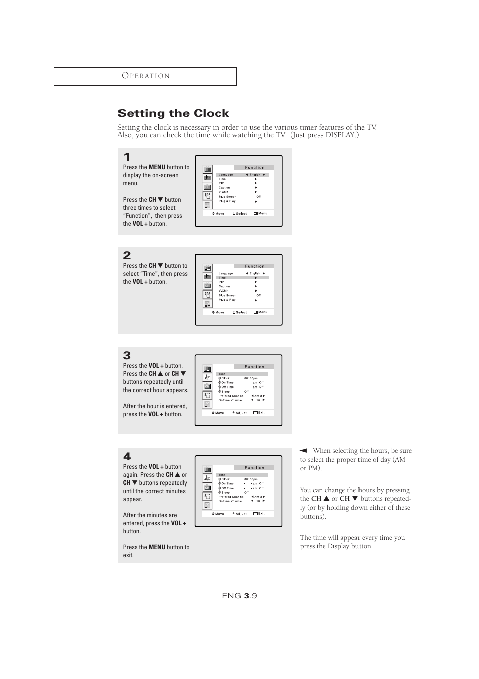 Setting the clock | Samsung LTM1525X-XAA User Manual | Page 29 / 65