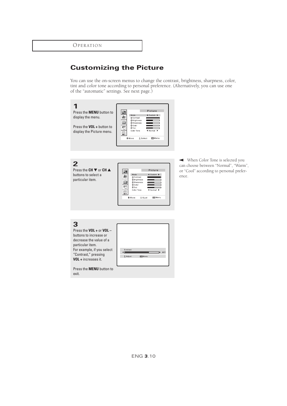 Customizing the picture | Samsung LTM1525X-XAA User Manual | Page 30 / 65