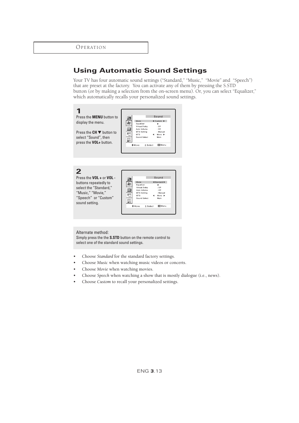 Using automatic sound settings | Samsung LTM1525X-XAA User Manual | Page 33 / 65