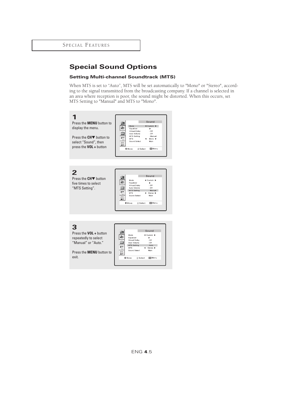 Special sound options | Samsung LTM1525X-XAA User Manual | Page 39 / 65