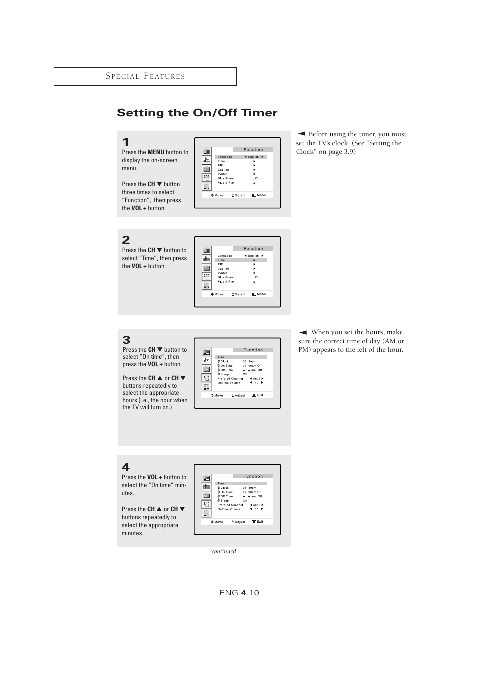 Setting the on/off timer | Samsung LTM1525X-XAA User Manual | Page 44 / 65