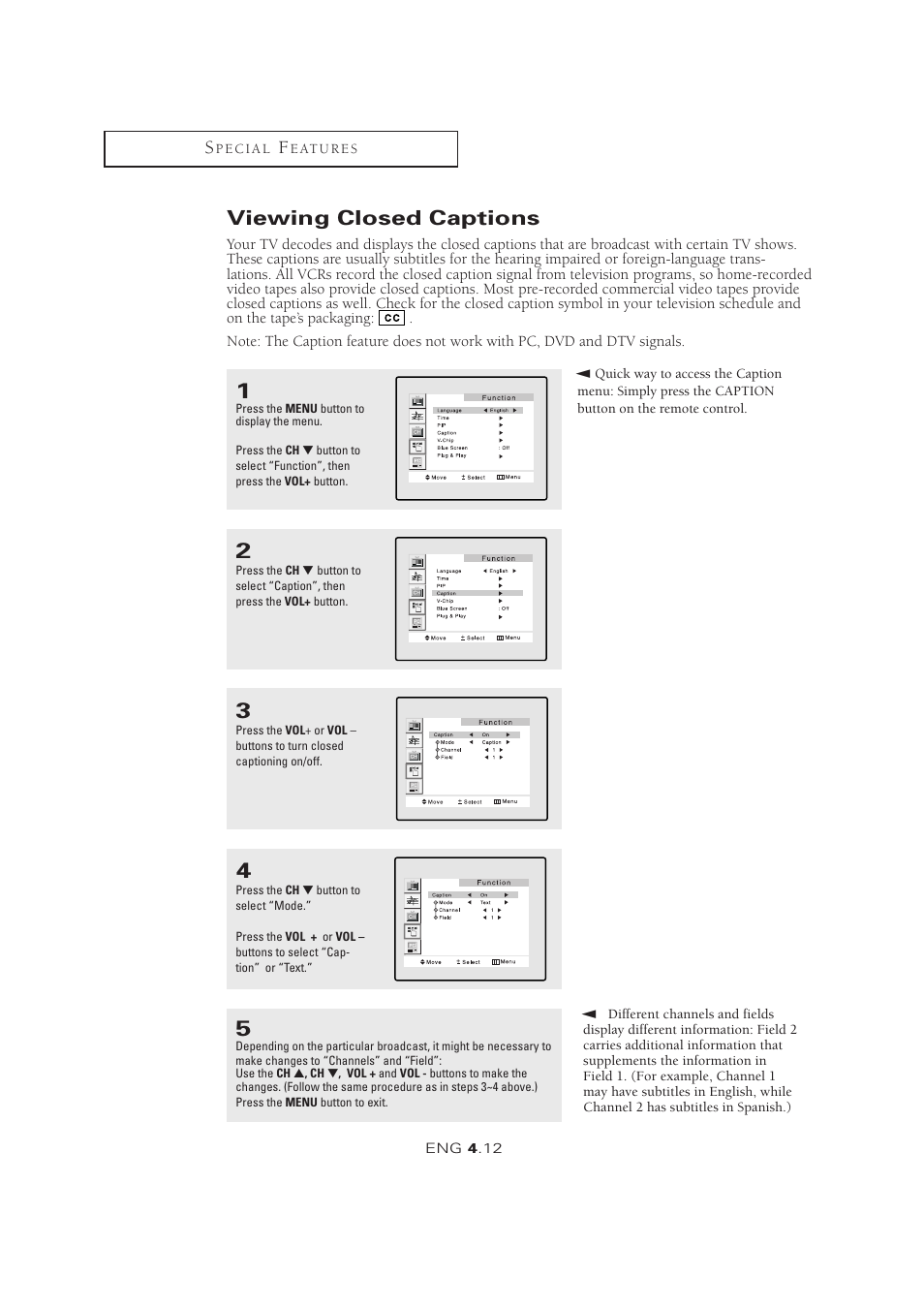 Viewing closed captions | Samsung LTM1525X-XAA User Manual | Page 46 / 65