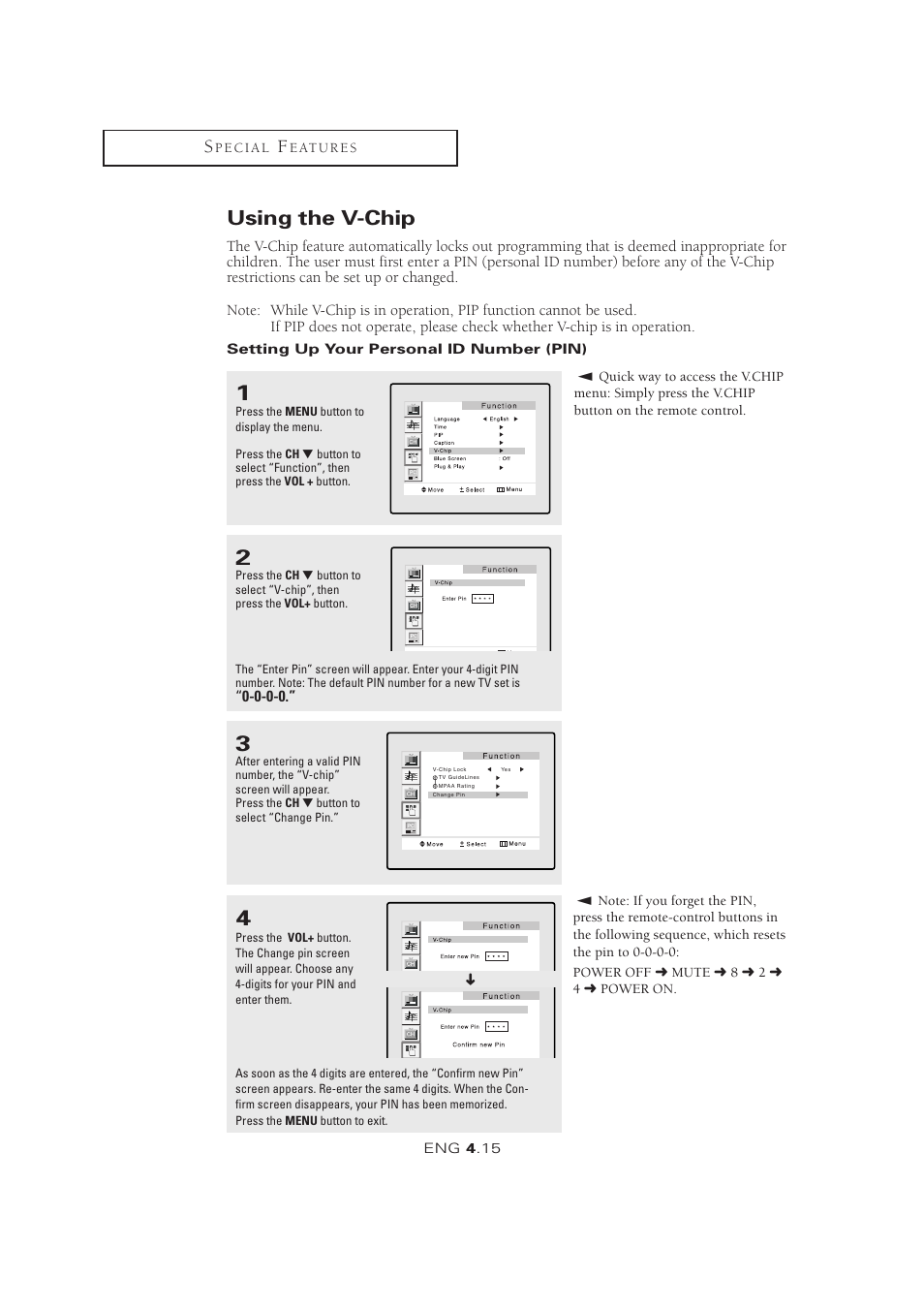 Using the v-chip | Samsung LTM1525X-XAA User Manual | Page 49 / 65