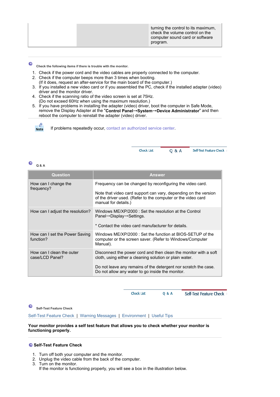 Q & a, Self-test feature check | Samsung RL19PSUSQ User Manual | Page 70 / 99