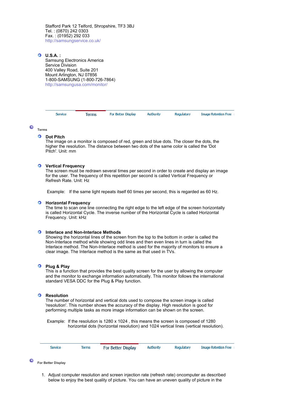 Terms, For better display | Samsung RL19PSUSQ User Manual | Page 89 / 99