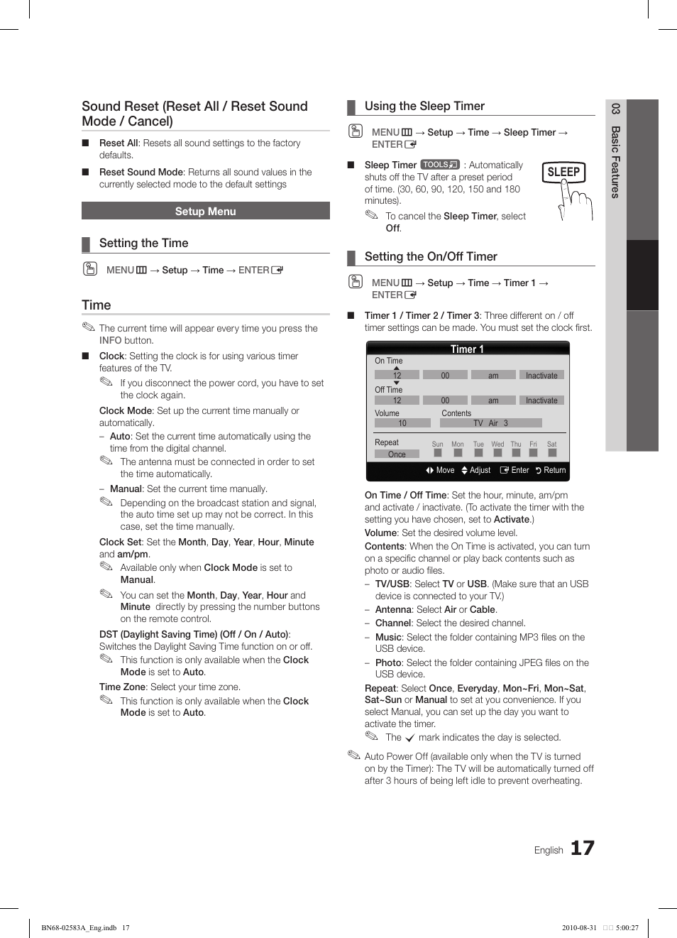 Time | Samsung LN22C450E1DXZA User Manual | Page 17 / 37
