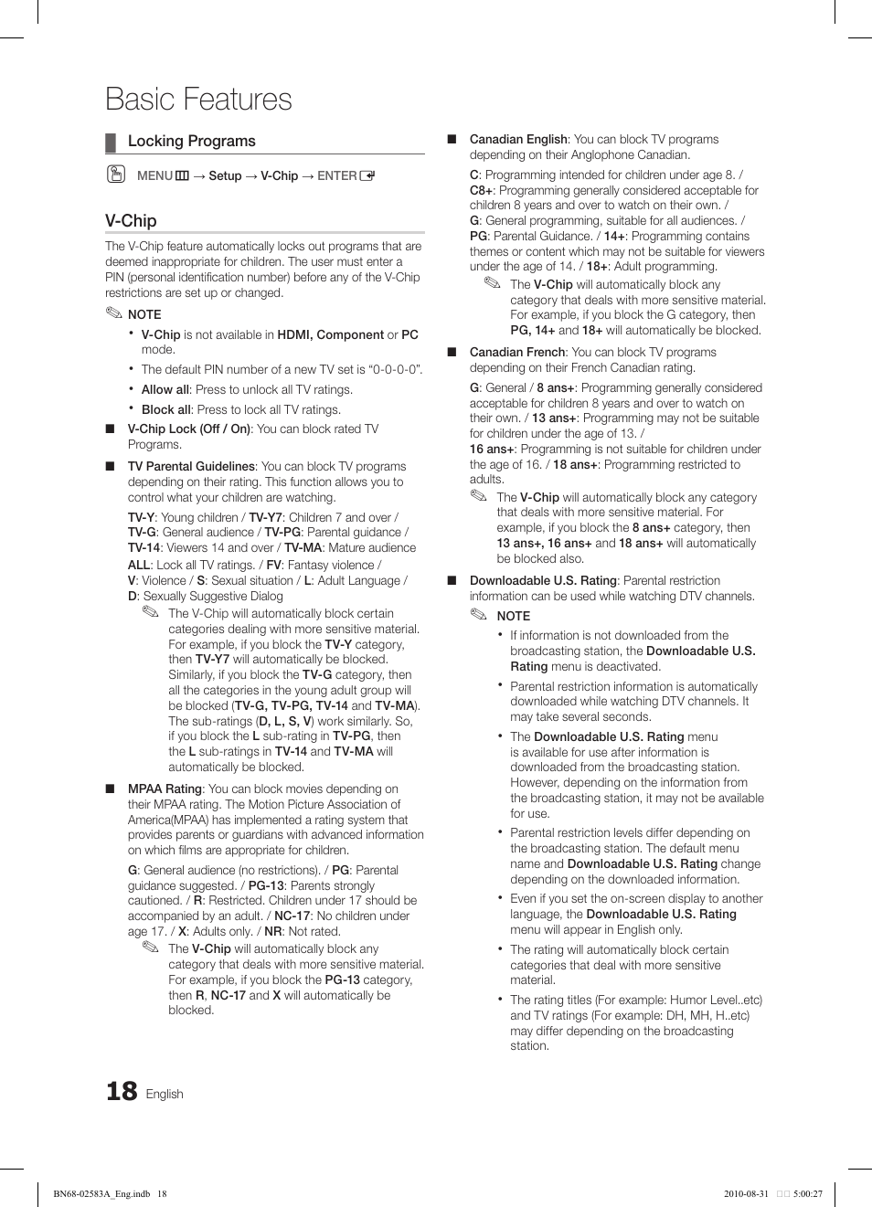 Basic features | Samsung LN22C450E1DXZA User Manual | Page 18 / 37