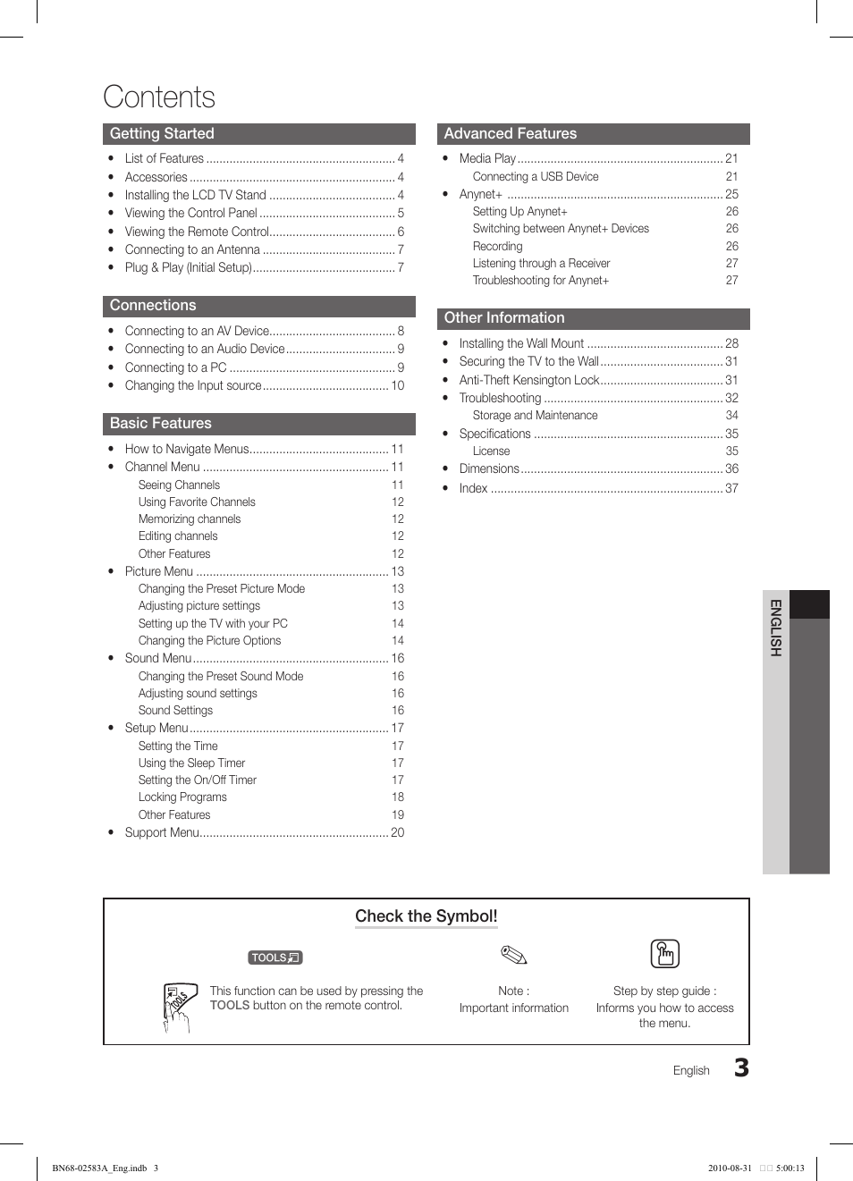 Samsung LN22C450E1DXZA User Manual | Page 3 / 37