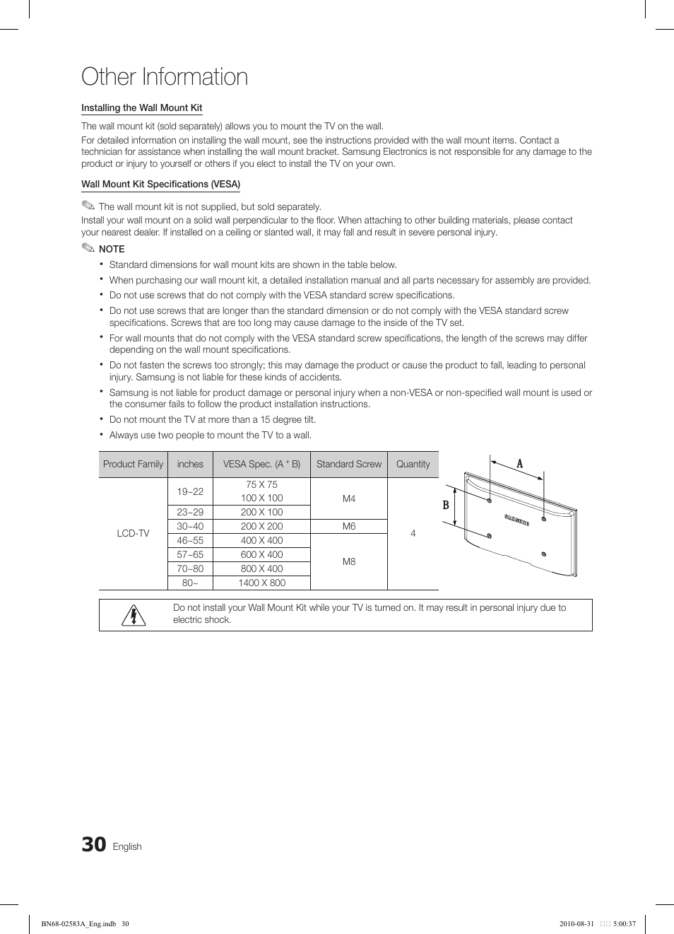 Other information | Samsung LN22C450E1DXZA User Manual | Page 30 / 37