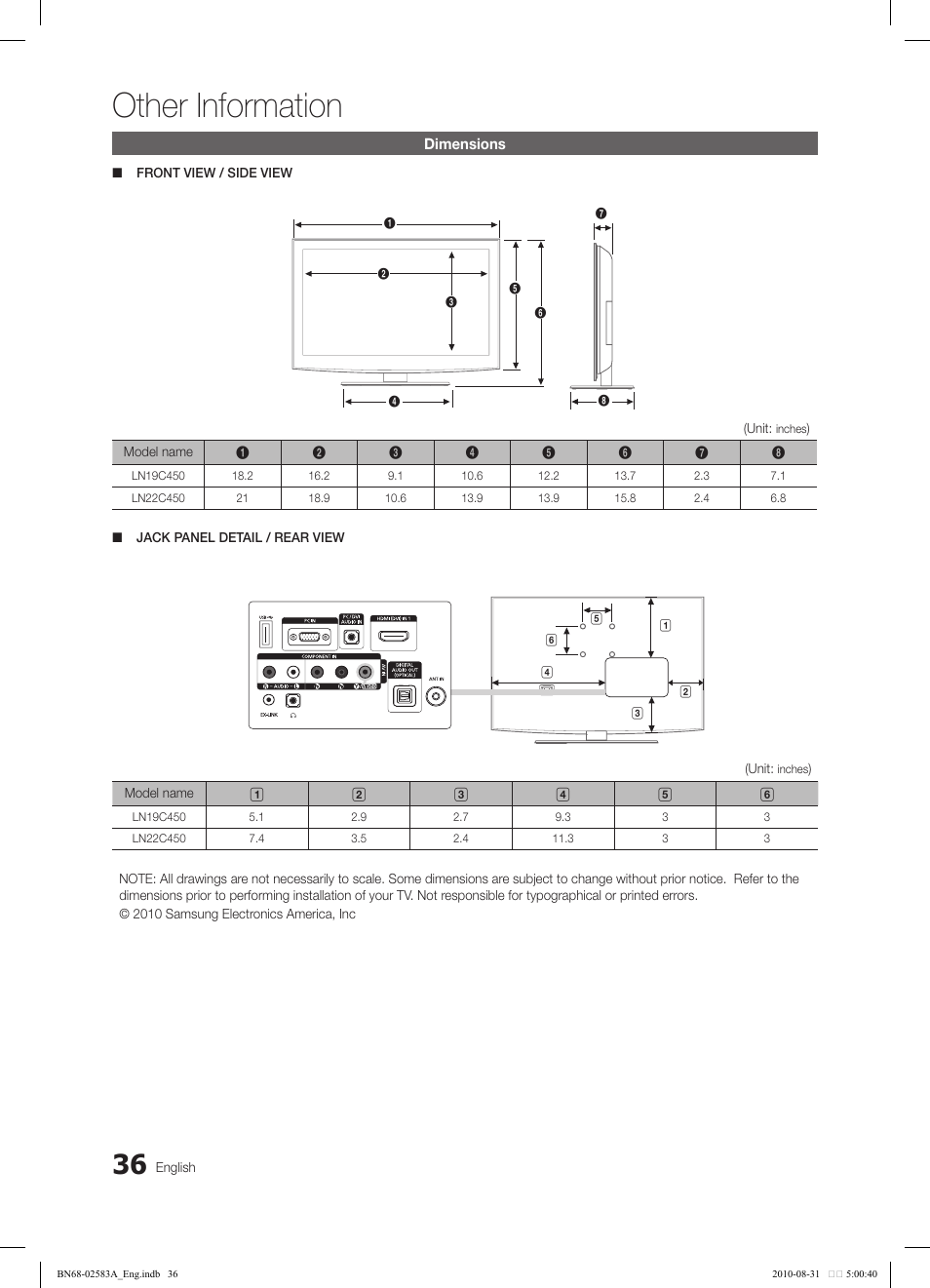 Other information | Samsung LN22C450E1DXZA User Manual | Page 36 / 37