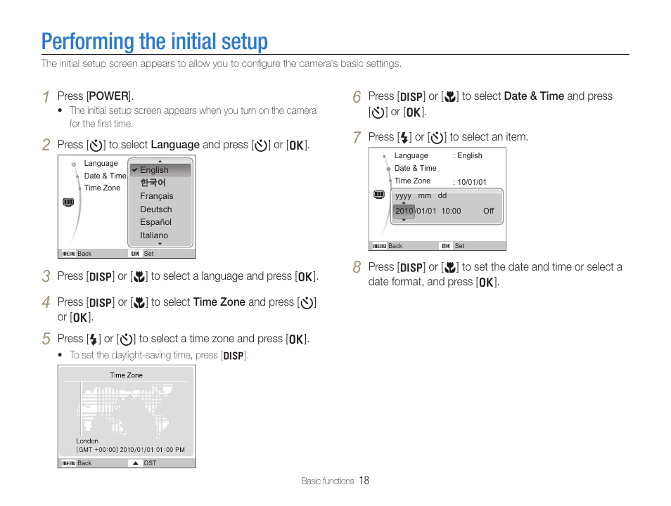 Performing the initial setup, Performing the initial setup ………………………………18 | Samsung EC-HZ30WZBPBUS User Manual | Page 19 / 109