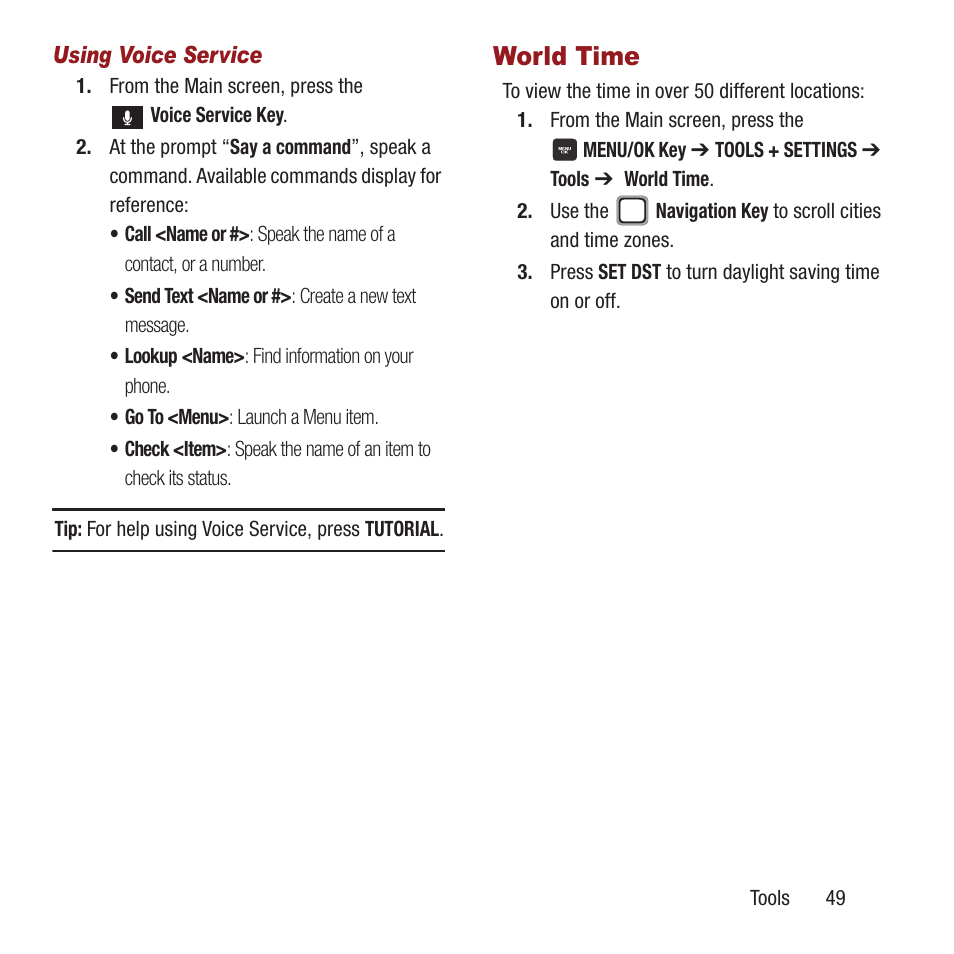 World time | Samsung SPH-M270ZKAVMU User Manual | Page 53 / 109
