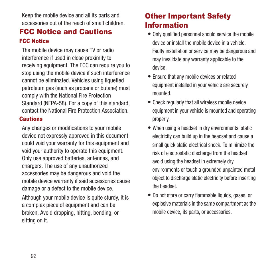 Fcc notice and cautions, Other important safety information | Samsung SPH-M270ZKAVMU User Manual | Page 96 / 109