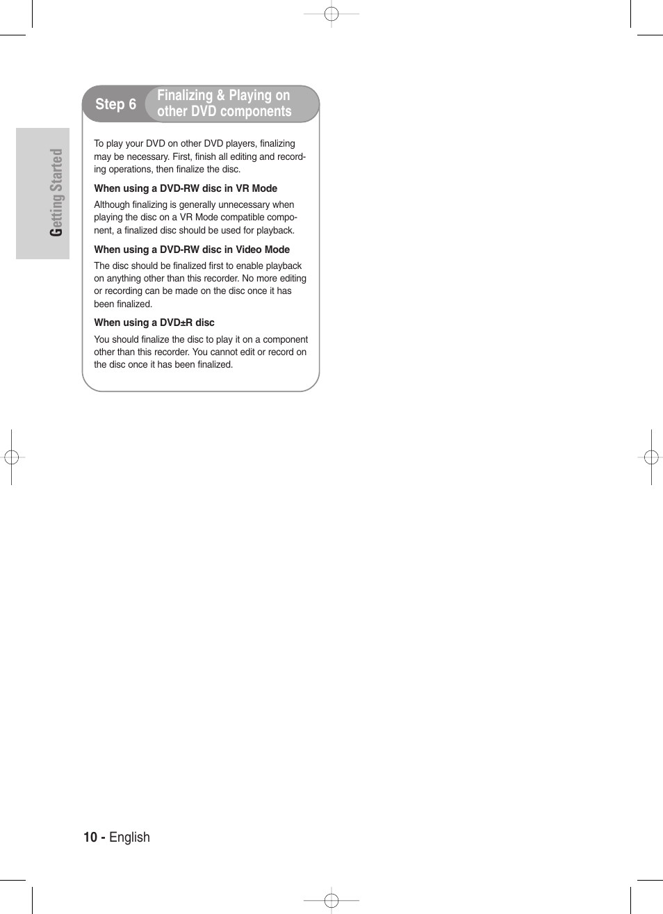 Getting started | Samsung DVD-VR329-XAA User Manual | Page 10 / 99