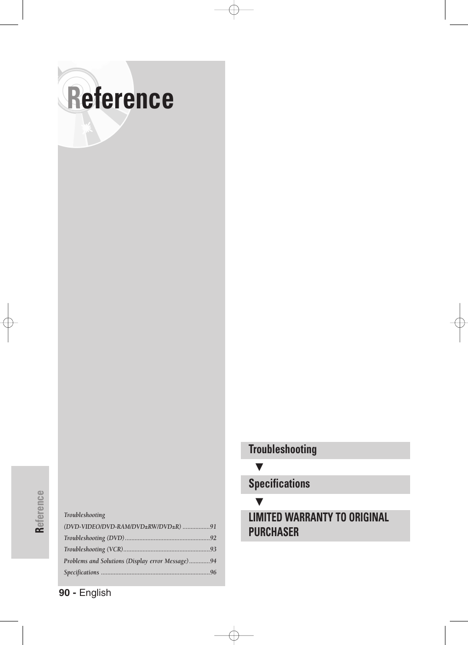 Reference | Samsung DVD-VR329-XAA User Manual | Page 90 / 99