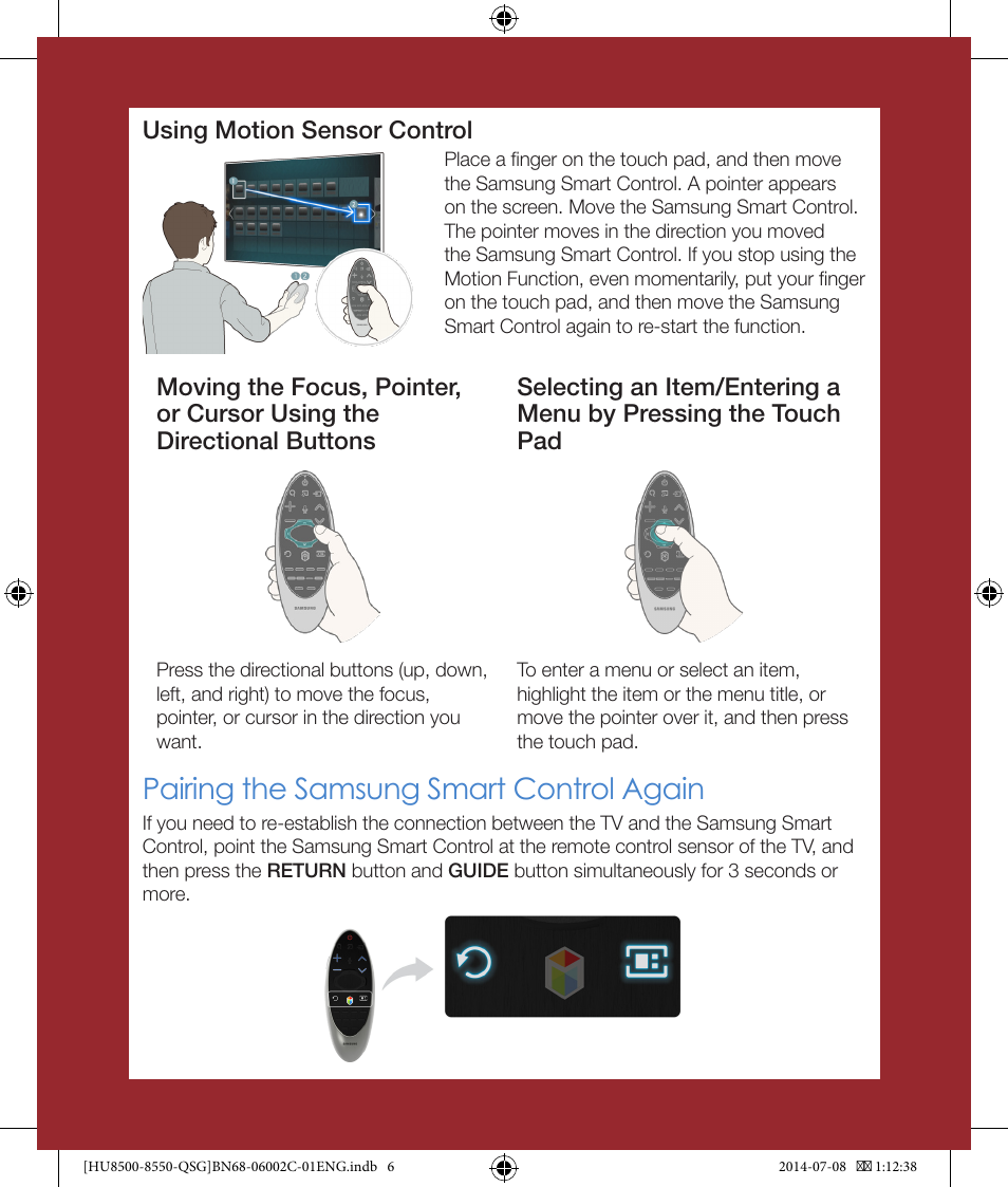 Pairing the samsung smart control again | Samsung UN85HU8550FXZA User Manual | Page 6 / 10