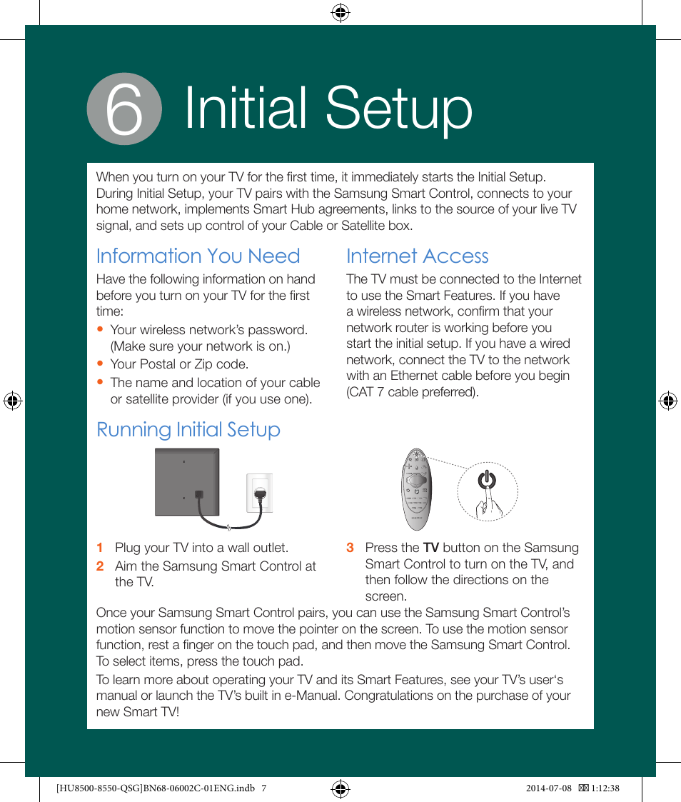 Initial setup | Samsung UN85HU8550FXZA User Manual | Page 7 / 10