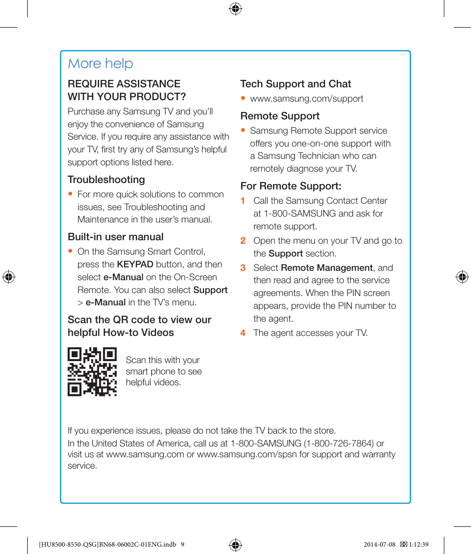 More help | Samsung UN85HU8550FXZA User Manual | Page 9 / 10