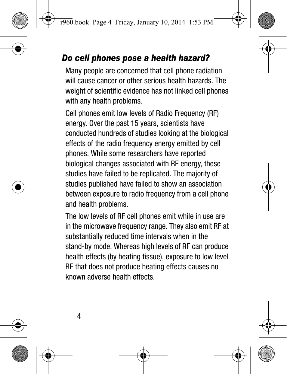 Do cell phones pose a health hazard | Samsung SCH-R960ZKAUSC User Manual | Page 12 / 87