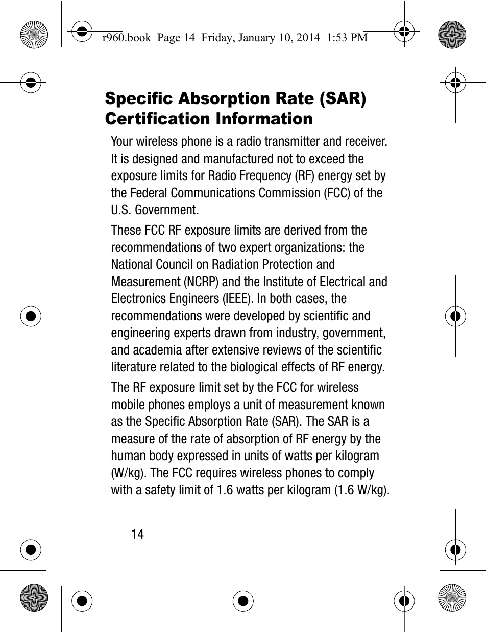 Specific absorption rate (sar) certification, Information | Samsung SCH-R960ZKAUSC User Manual | Page 22 / 87